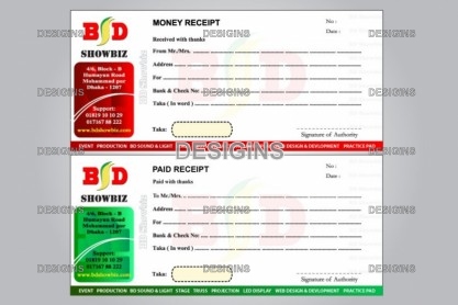 Any types of receipt money receipt cheque book paid receipt design